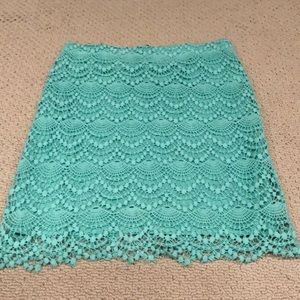 Turquoise lace pencil skirt